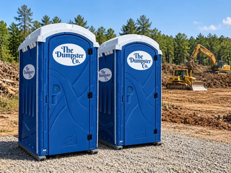 Two The Dumpster Co. porta potties at a land clearing site