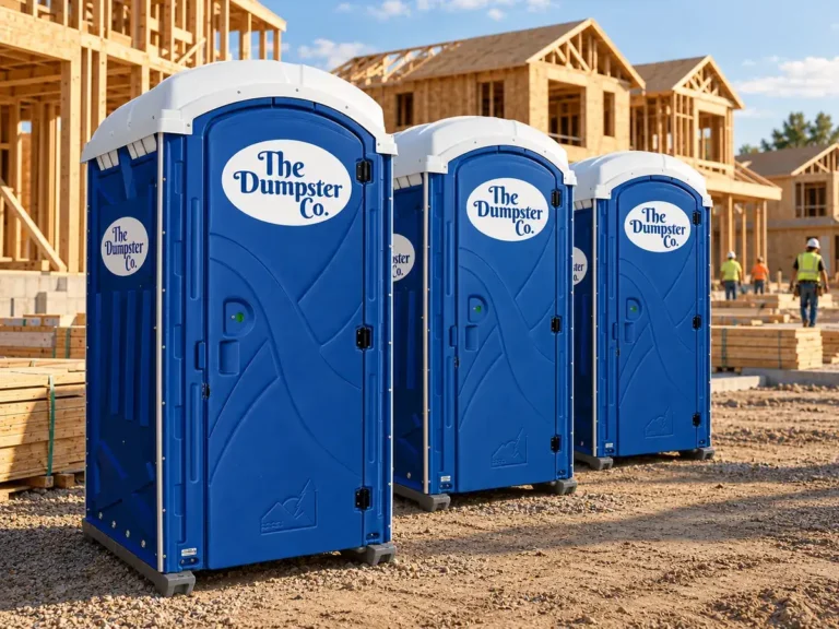 The Dumpster Co. porta potties lined up at a new subdivision build