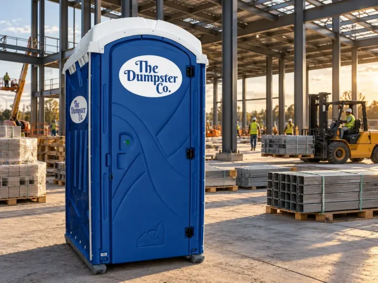 The Dumpster Co. portable toilet at a commercial steel frame build